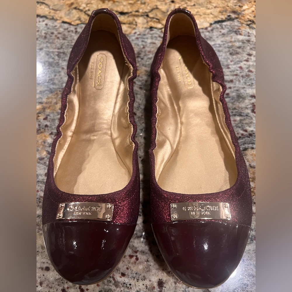 Coach Burgundy Sparkle Flats